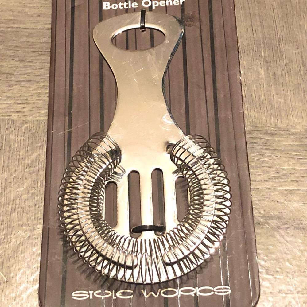 6684 NEW 2 in 1 STRAINER & BOTTLE OPENER Barware Style Works Stainless Steel